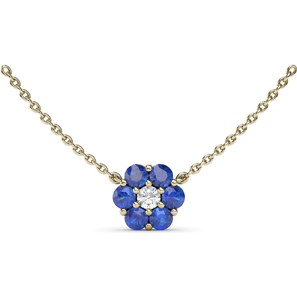 Floral Necklace with Prong-Set Round Diamond and Blue Sapphires by Fana - 1.32 Carat Total Gemstone Weight