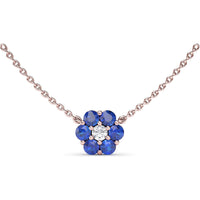Floral Necklace with Prong-Set Round Diamond and Blue Sapphires by Fana - 1.32 Carat Total Gemstone Weight