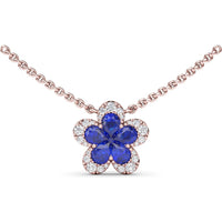 Floral Pendant Necklace with Pear-Shaped Sapphires and Graduated Diamond Halo by Fana - 1.29 Carat Total Gemstone Weight
