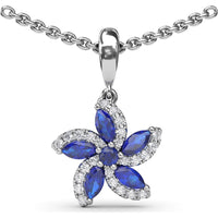 Floral Pendant with Marquise and Round Sapphires and Diamond Halo by Fana - 0.75 Carat Total Gemstone Weight