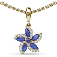 Floral Pendant with Marquise and Round Sapphires and Diamond Halo by Fana - 0.75 Carat Total Gemstone Weight