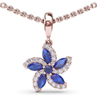 Floral Pendant with Marquise and Round Sapphires and Diamond Halo by Fana - 0.75 Carat Total Gemstone Weight
