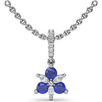 Floral Pendant with Marquise Diamonds and Round Sapphires by Fana - 0.45 Carat Total Gemstone Weight