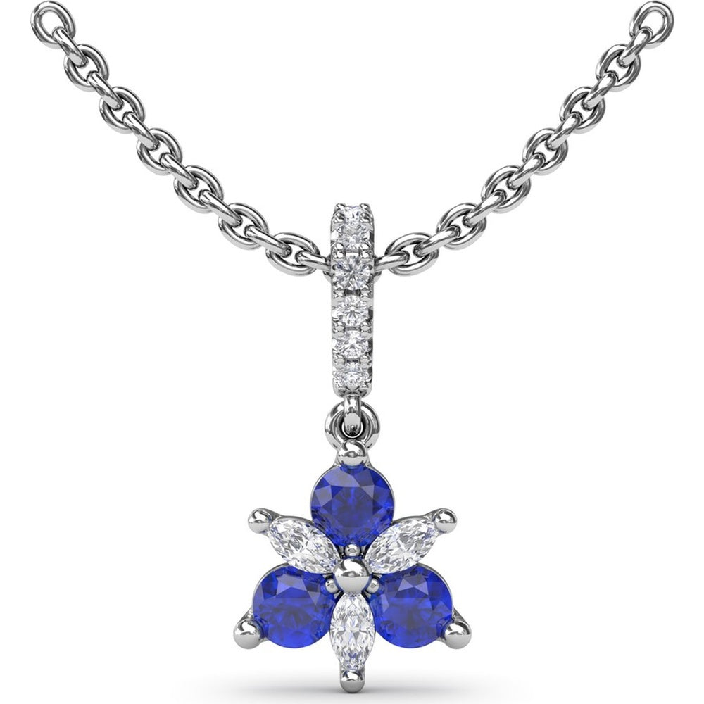 Floral Pendant with Marquise Diamonds and Round Sapphires by Fana - 0.45 Carat Total Gemstone Weight