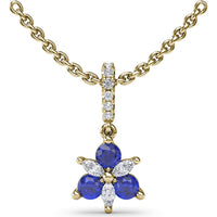 Floral Pendant with Marquise Diamonds and Round Sapphires by Fana - 0.45 Carat Total Gemstone Weight