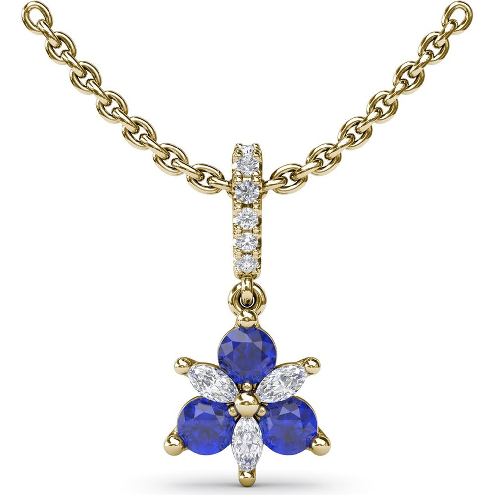 Floral Pendant with Marquise Diamonds and Round Sapphires by Fana - 0.45 Carat Total Gemstone Weight