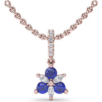 Floral Pendant with Marquise Diamonds and Round Sapphires by Fana - 0.45 Carat Total Gemstone Weight