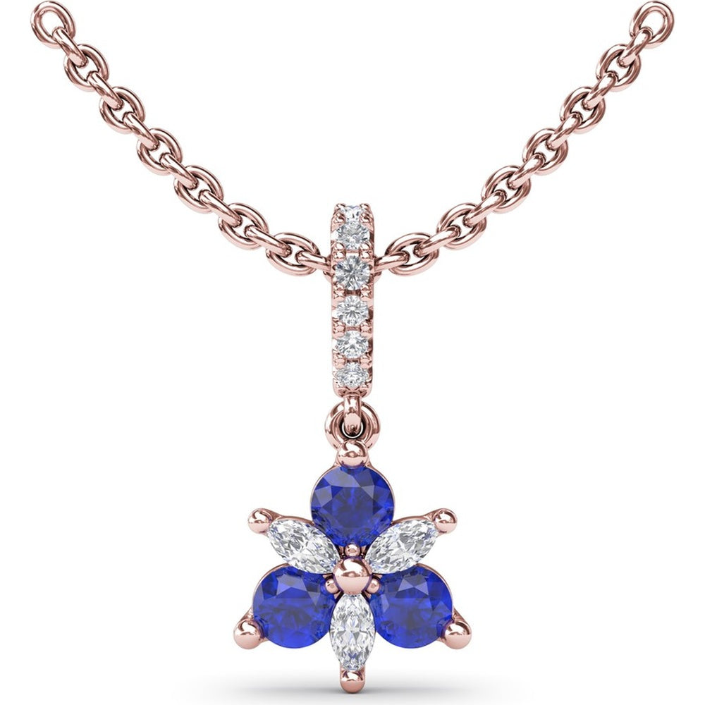 Floral Pendant with Marquise Diamonds and Round Sapphires by Fana - 0.45 Carat Total Gemstone Weight