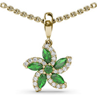 Floral Pendant with Round and Marquise Emeralds and Diamond Halo by Fana - 0.65 Carat Total Gemstone Weight