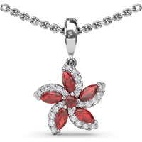 Floral Pendant with Round and Marquise Rubies and Diamond Halo by Fana - 0.80 Carat Total Gemstone Weight