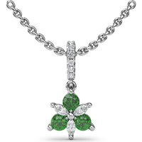 Floral Pendant with Round Emeralds and Marquise Diamonds by Fana - 0.42 Carat Total Gemstone Weight