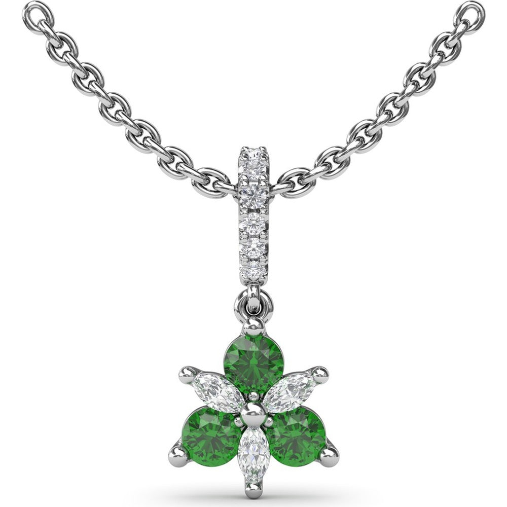 Floral Pendant with Round Emeralds and Marquise Diamonds by Fana - 0.42 Carat Total Gemstone Weight