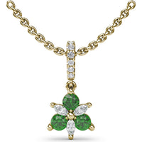 Floral Pendant with Round Emeralds and Marquise Diamonds by Fana - 0.42 Carat Total Gemstone Weight