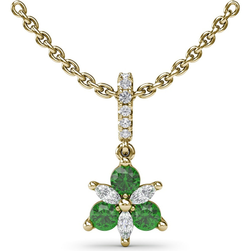 Floral Pendant with Round Emeralds and Marquise Diamonds by Fana - 0.42 Carat Total Gemstone Weight