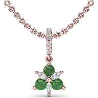 Floral Pendant with Round Emeralds and Marquise Diamonds by Fana - 0.42 Carat Total Gemstone Weight