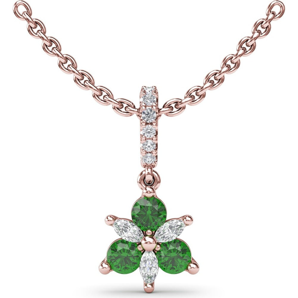 Floral Pendant with Round Emeralds and Marquise Diamonds by Fana - 0.42 Carat Total Gemstone Weight