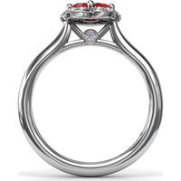 Floral Ring with 5-Petal Round Ruby Halo and Pavé Diamonds by Fana - 0.82 Carat Total Gemstone Weight
