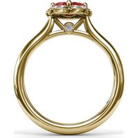 Floral Ring with 5-Petal Round Ruby Halo and Pavé Diamonds by Fana - 0.82 Carat Total Gemstone Weight