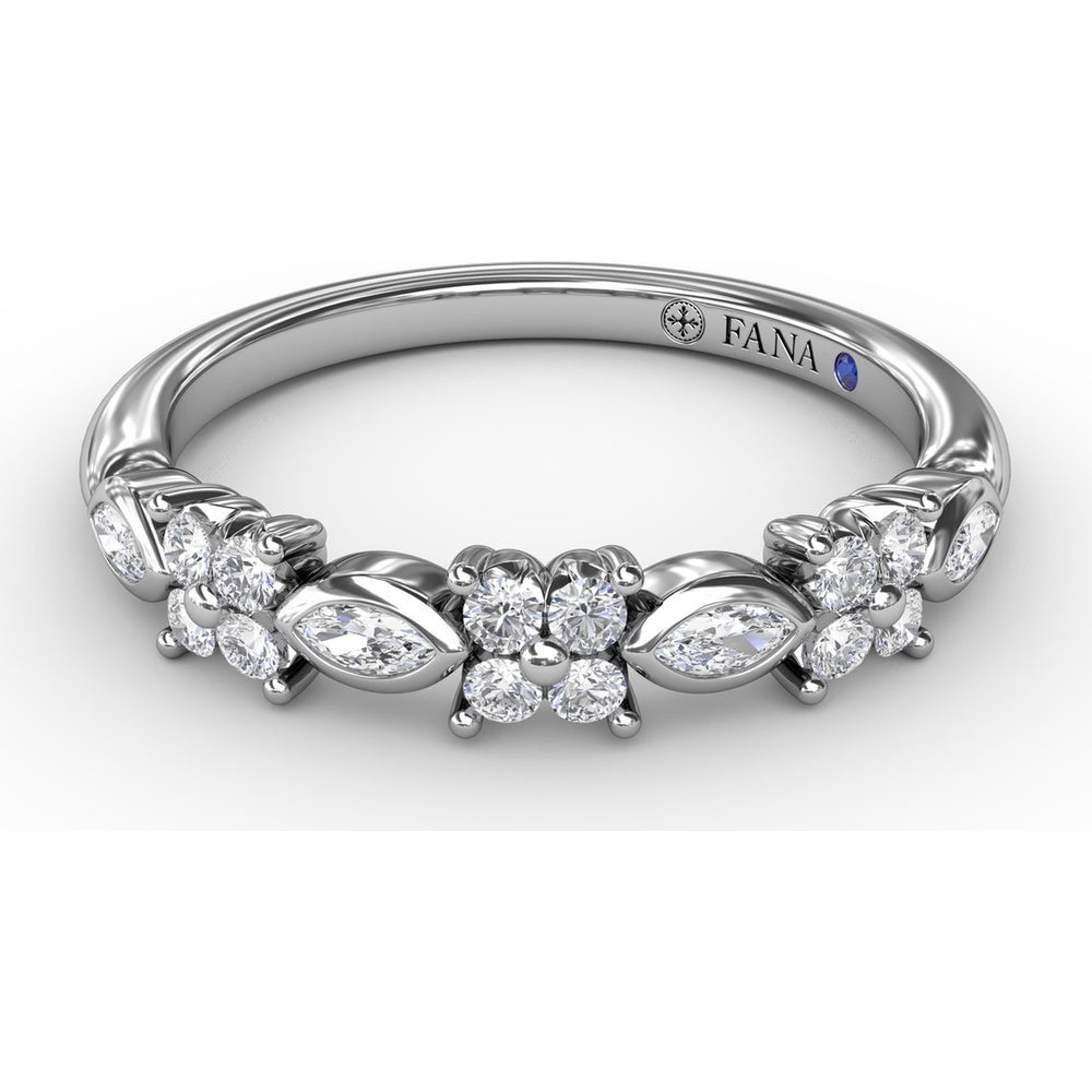 Floral Ring with Bezel-Set Marquise and Prong-Set Round Diamonds by Fana - 0.29 Carat Total Diamond Weight