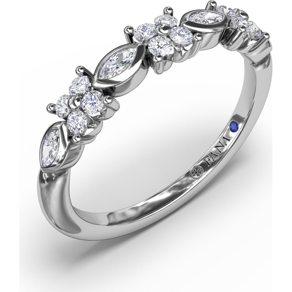 Floral Ring with Bezel-Set Marquise and Prong-Set Round Diamonds by Fana - 0.29 Carat Total Diamond Weight