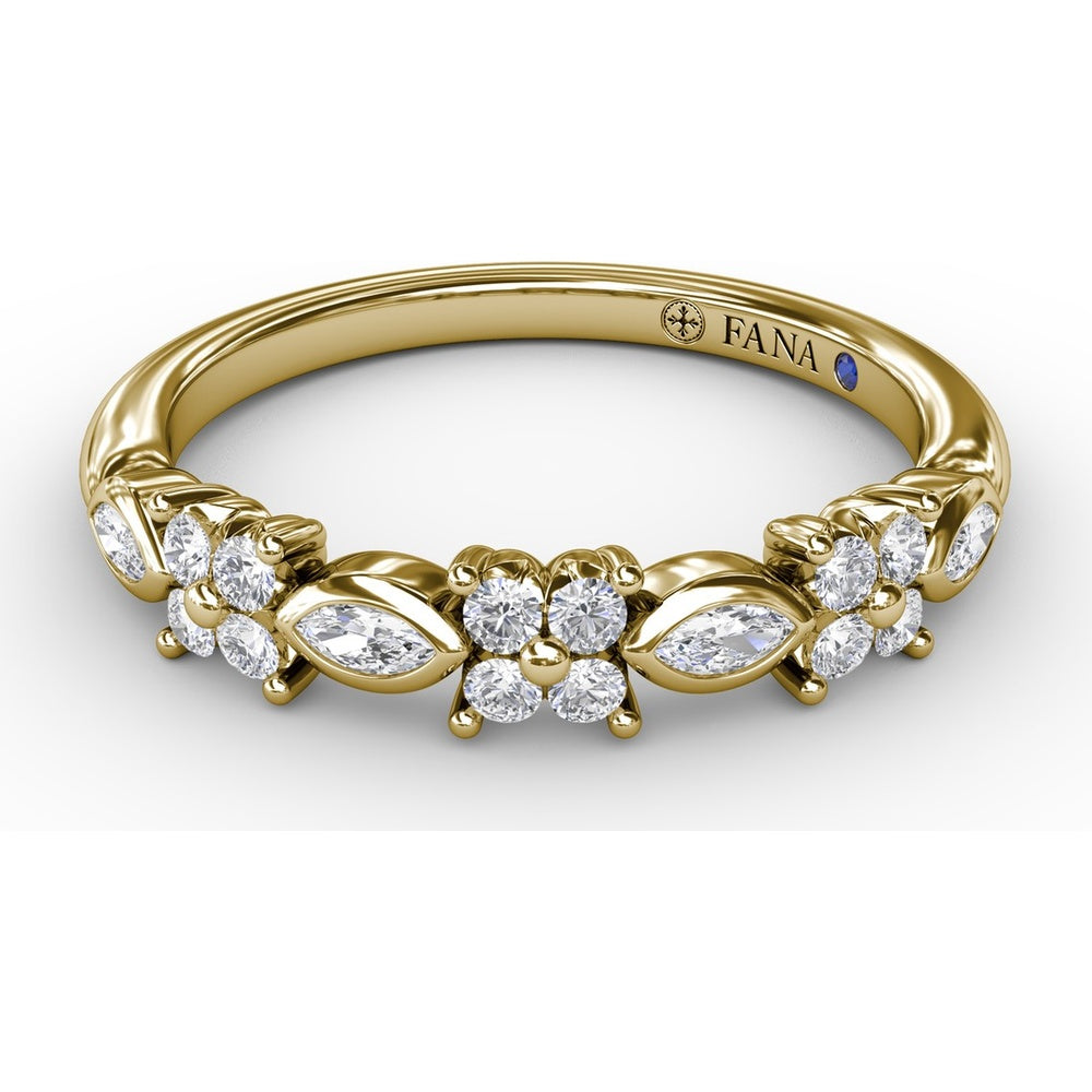 Floral Ring with Bezel-Set Marquise and Prong-Set Round Diamonds by Fana - 0.29 Carat Total Diamond Weight