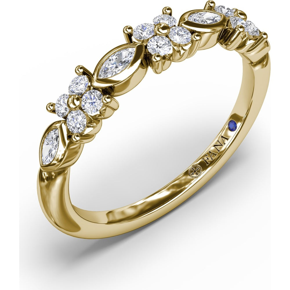 Floral Ring with Bezel-Set Marquise and Prong-Set Round Diamonds by Fana - 0.29 Carat Total Diamond Weight