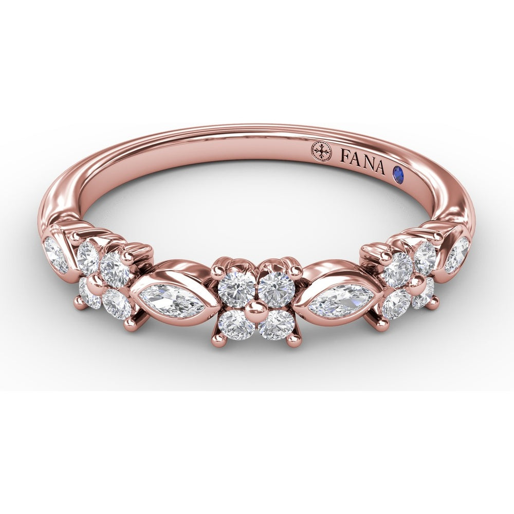 Floral Ring with Bezel-Set Marquise and Prong-Set Round Diamonds by Fana - 0.29 Carat Total Diamond Weight