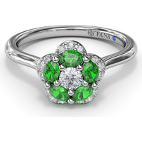 Floral Ring with Pavé Diamond Halo and Emerald Petals by Fana - 0.72 Carat Total Gemstone Weight