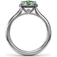 Floral Ring with Pavé Diamond Halo and Emerald Petals by Fana - 0.72 Carat Total Gemstone Weight