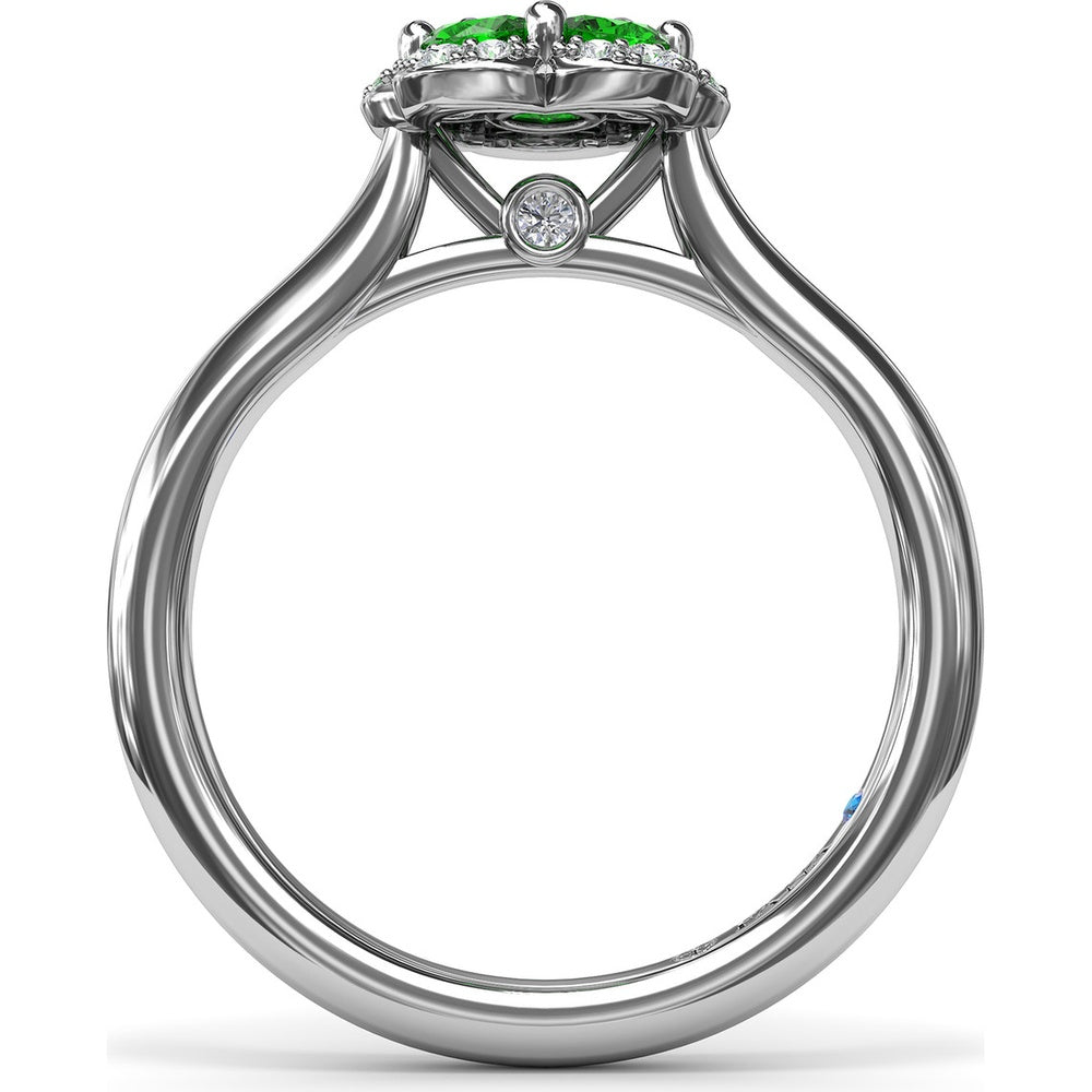 Floral Ring with Pavé Diamond Halo and Emerald Petals by Fana - 0.72 Carat Total Gemstone Weight