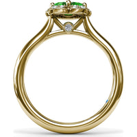 Floral Ring with Pavé Diamond Halo and Emerald Petals by Fana - 0.72 Carat Total Gemstone Weight