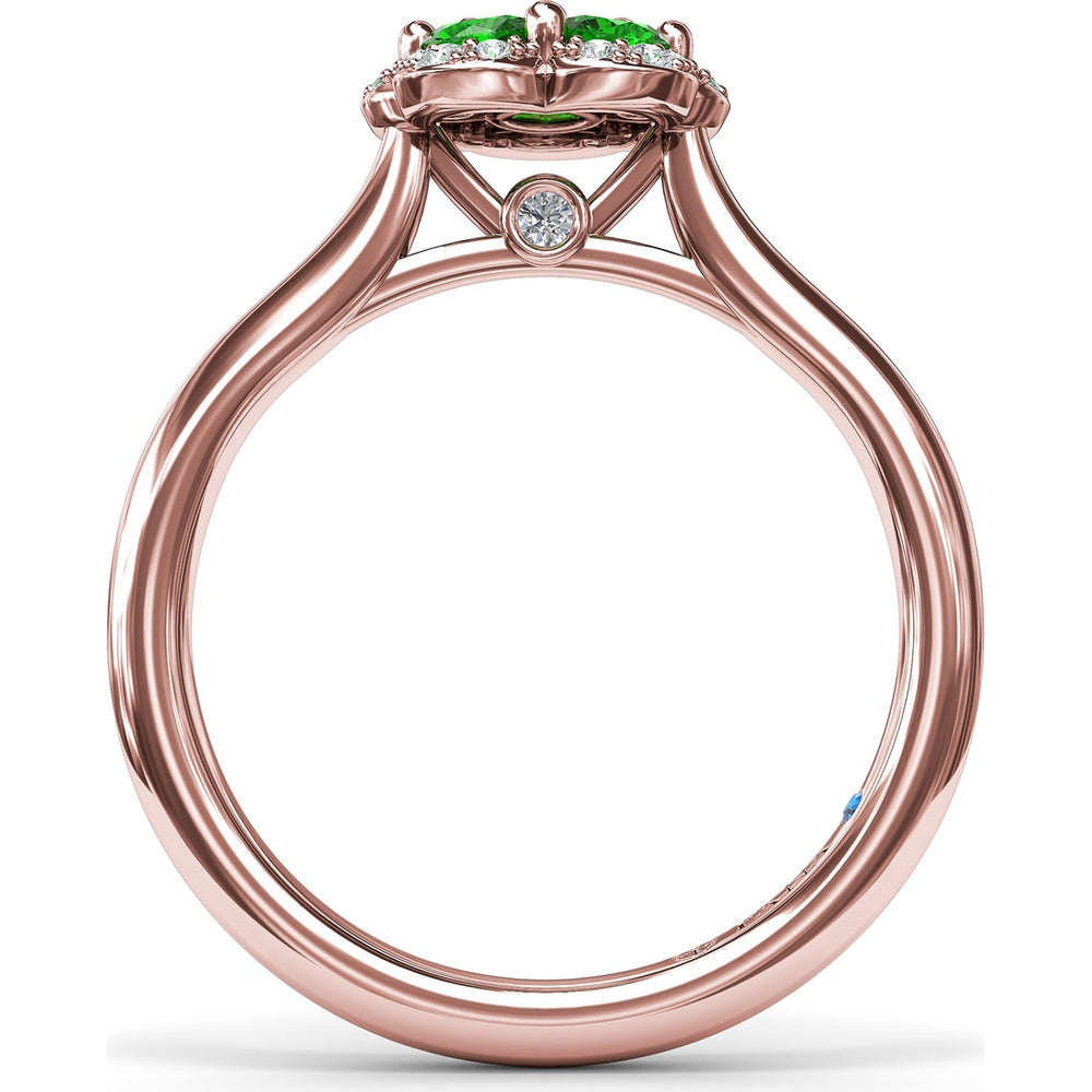 Floral Ring with Pavé Diamond Halo and Emerald Petals by Fana - 0.72 Carat Total Gemstone Weight