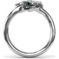Floral Ring with Round and Marquise Emeralds and Diamond Halos by Fana - 0.69 Carat Total Emerald Weight