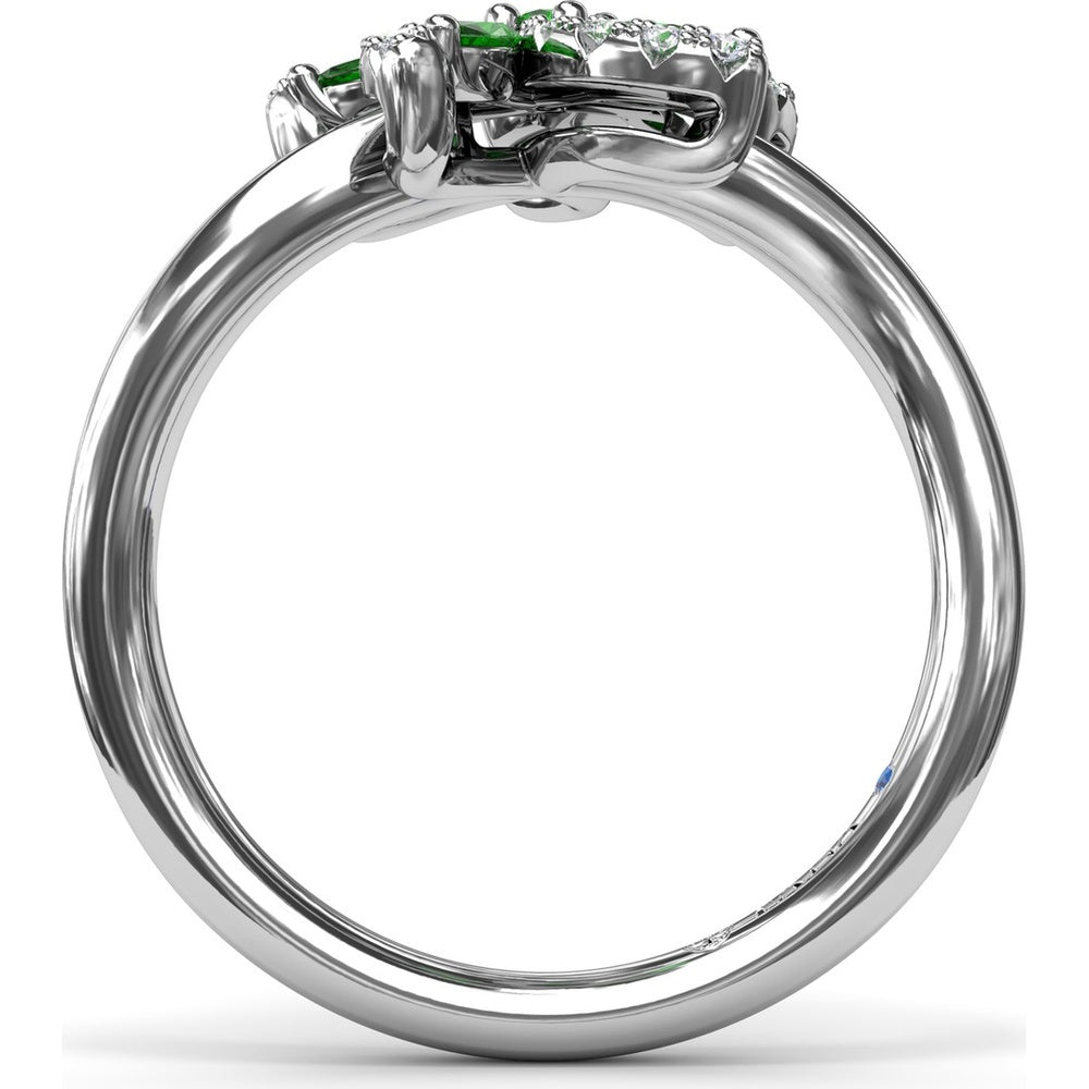 Floral Ring with Round and Marquise Emeralds and Diamond Halos by Fana - 0.69 Carat Total Emerald Weight