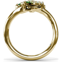 Floral Ring with Round and Marquise Emeralds and Diamond Halos by Fana - 0.69 Carat Total Emerald Weight
