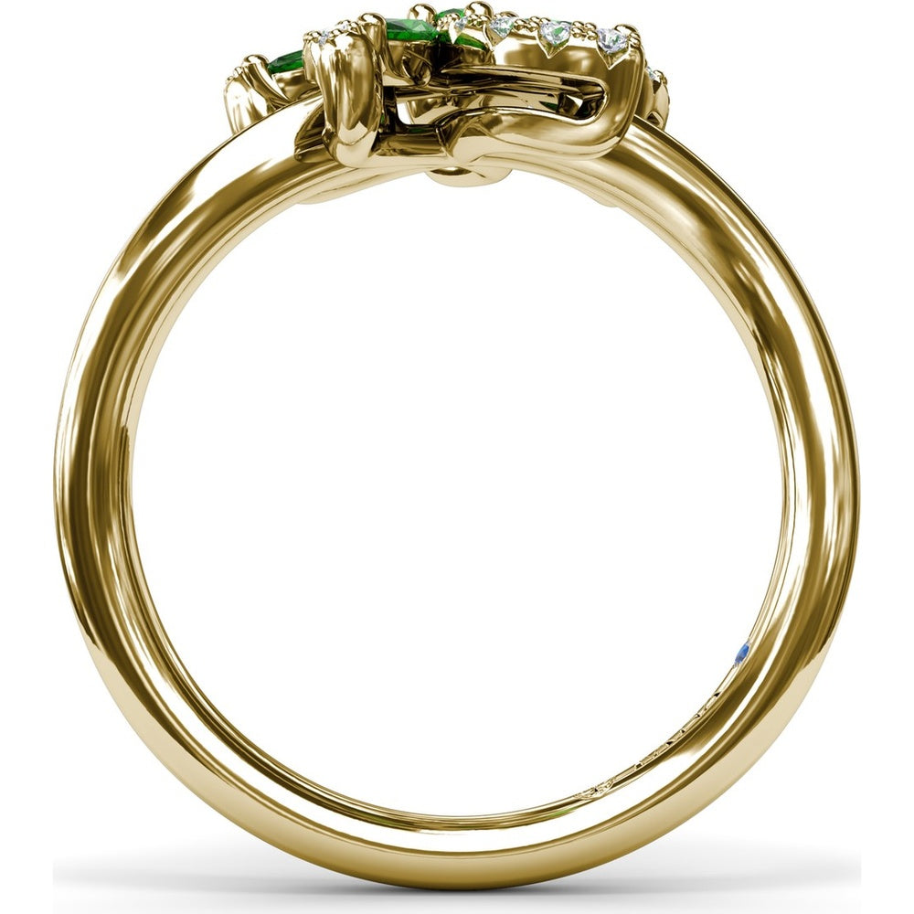 Floral Ring with Round and Marquise Emeralds and Diamond Halos by Fana - 0.69 Carat Total Emerald Weight