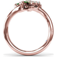 Floral Ring with Round and Marquise Emeralds and Diamond Halos by Fana - 0.69 Carat Total Emerald Weight