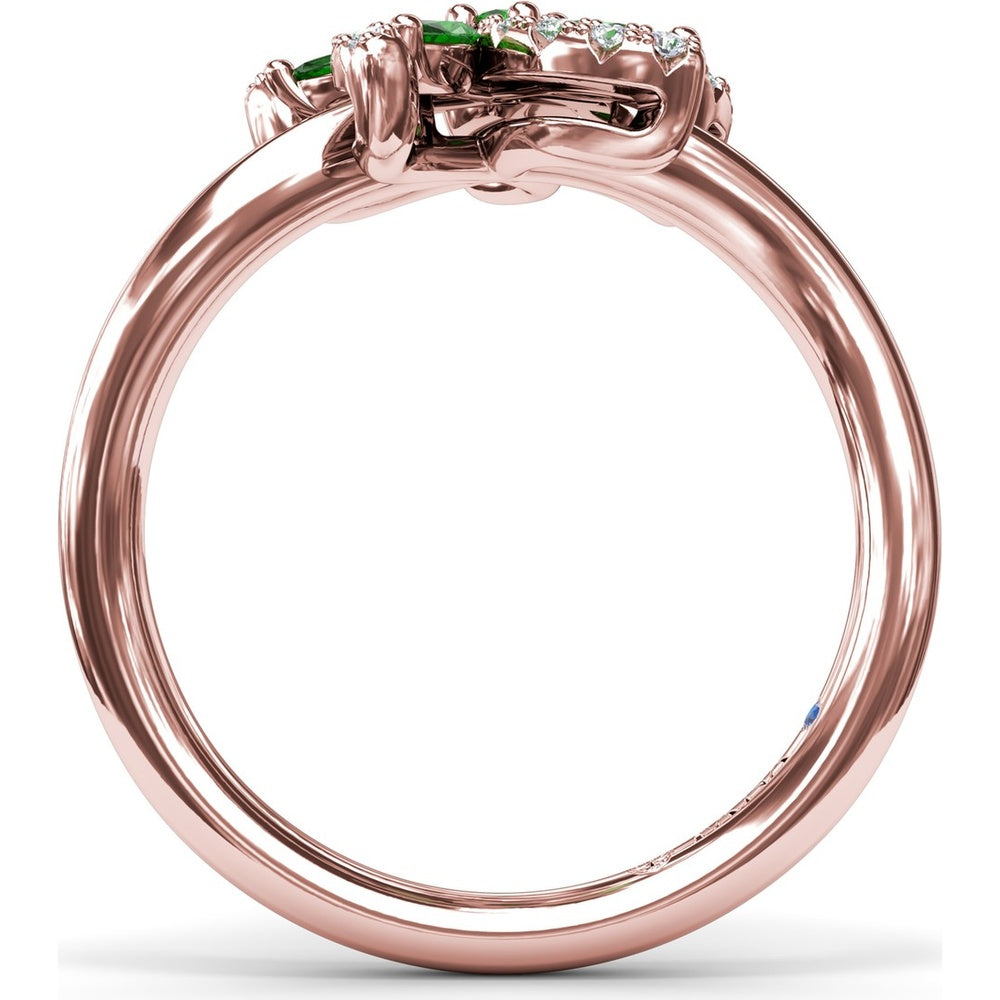 Floral Ring with Round and Marquise Emeralds and Diamond Halos by Fana - 0.69 Carat Total Emerald Weight