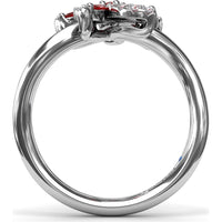 Floral Ring with Round and Marquise Rubies and Diamond Halo by Fana - 0.85 Carat Total Gemstone Weight