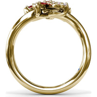 Floral Ring with Round and Marquise Rubies and Diamond Halo by Fana - 0.85 Carat Total Gemstone Weight
