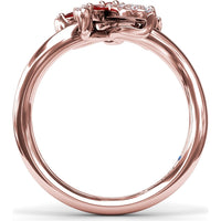 Floral Ring with Round and Marquise Rubies and Diamond Halo by Fana - 0.85 Carat Total Gemstone Weight
