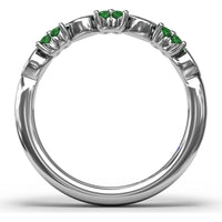 Floral Ring with Round Emeralds and Bezel-Set Marquise Diamonds by Fana - 0.34 Carat Total Diamond Weight