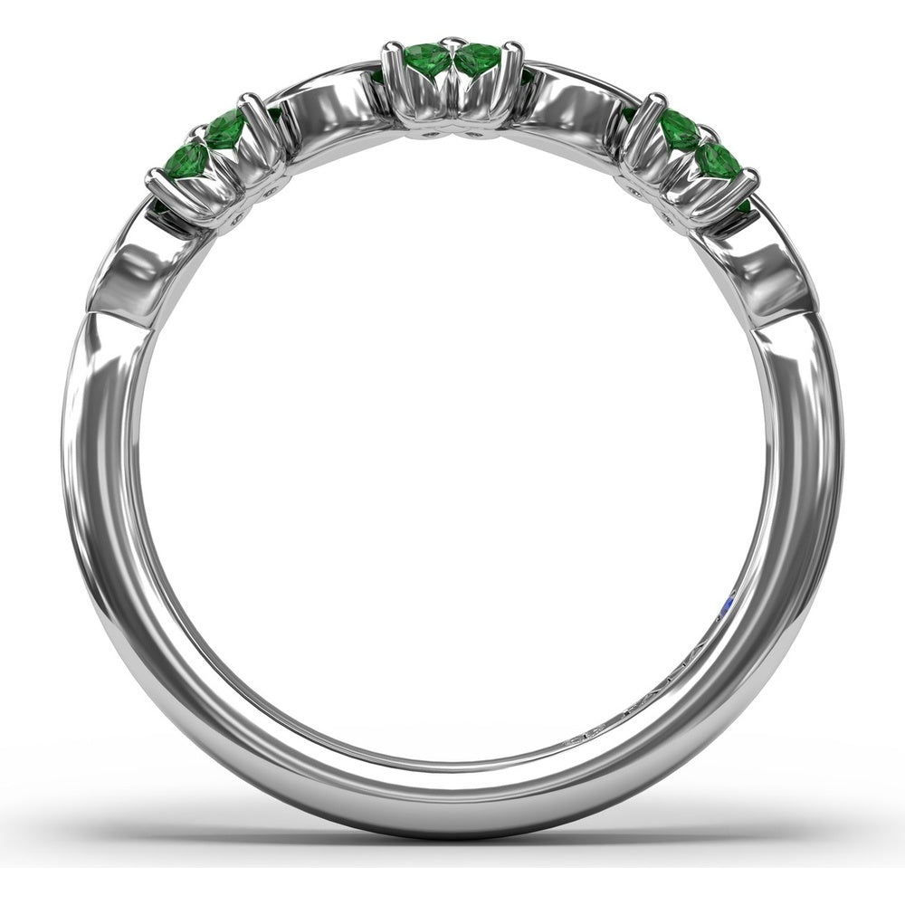 Floral Ring with Round Emeralds and Bezel-Set Marquise Diamonds by Fana - 0.34 Carat Total Diamond Weight