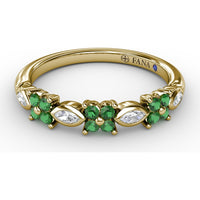 Floral Ring with Round Emeralds and Bezel-Set Marquise Diamonds by Fana - 0.34 Carat Total Diamond Weight