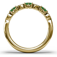 Floral Ring with Round Emeralds and Bezel-Set Marquise Diamonds by Fana - 0.34 Carat Total Diamond Weight