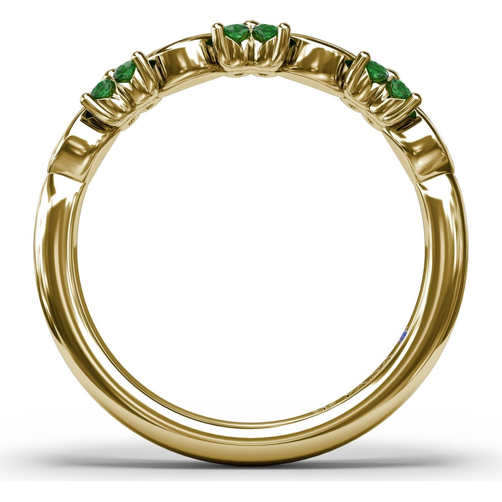 Floral Ring with Round Emeralds and Bezel-Set Marquise Diamonds by Fana - 0.34 Carat Total Diamond Weight