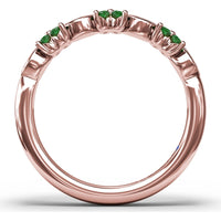 Floral Ring with Round Emeralds and Bezel-Set Marquise Diamonds by Fana - 0.34 Carat Total Diamond Weight
