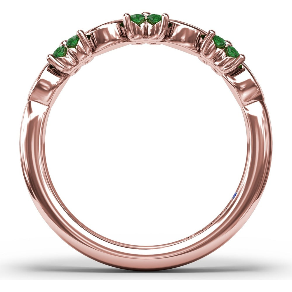 Floral Ring with Round Emeralds and Bezel-Set Marquise Diamonds by Fana - 0.34 Carat Total Diamond Weight