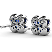 Floral Stud Earrings with Milgrain Detail and Round Sapphires by Fana - 1.08 Carat Total Sapphire Weight