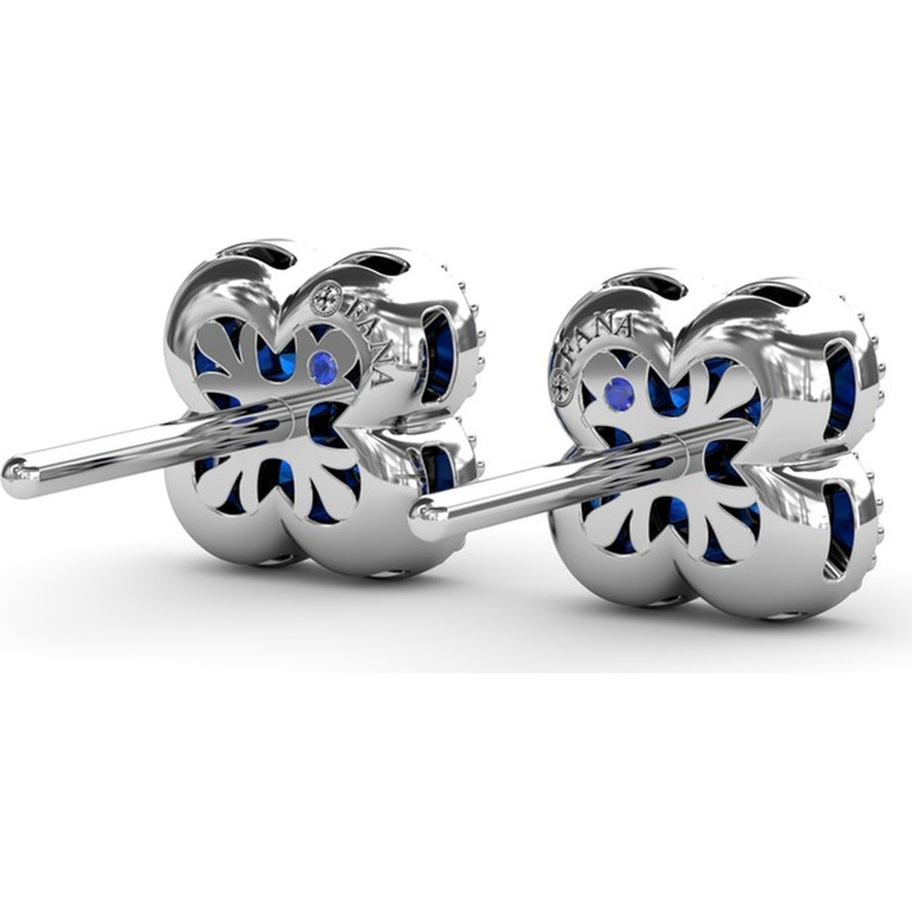 Floral Stud Earrings with Milgrain Detail and Round Sapphires by Fana - 1.08 Carat Total Sapphire Weight